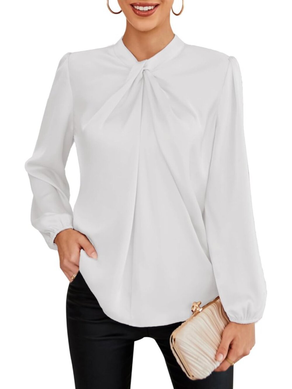 Women Business Casual Long Sleeve Satin Blouse